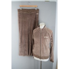 Hale Bob Velour Tracksuit Set Pants Jacket Brown XLY2K