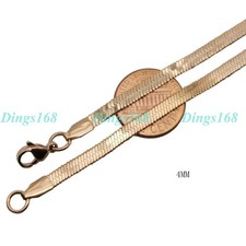 Real 18K Rose Gold Filled Tarnish-Resist 24" 4mm Wide Italian Flat Snake Chain