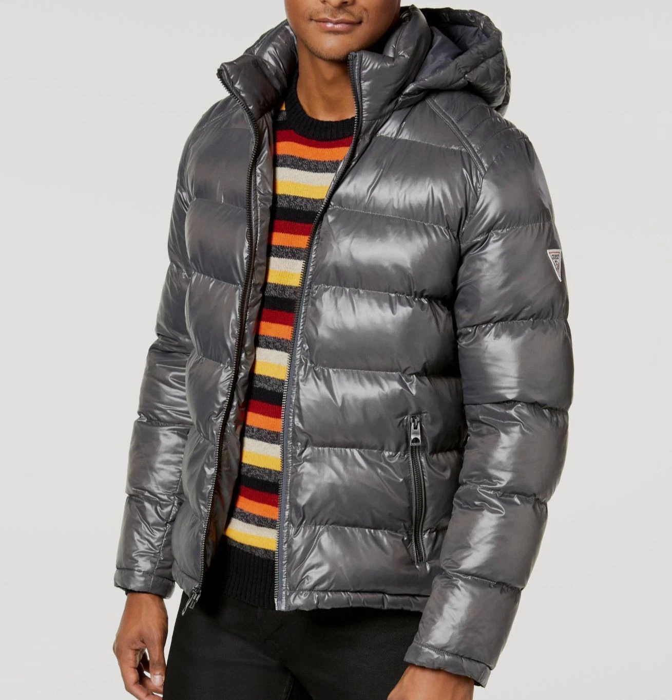 $225 GUESS Men's Mid-Weight Puffer Jacket with Removable Hood, Deep Smoke, XXL