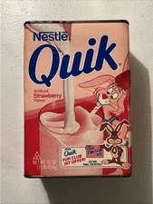 Vintage 1980’s Nestle Strawberry Quik Milk Drink Container Fun Club Unused NOS