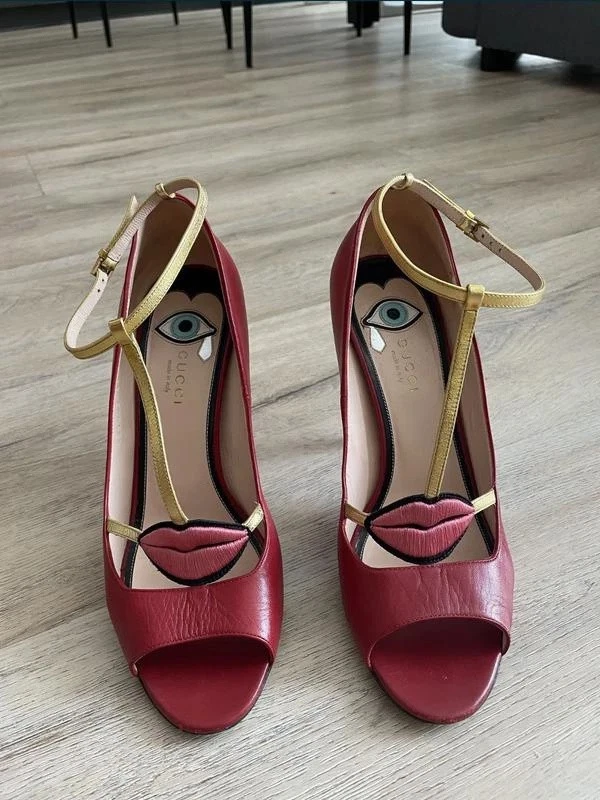 Gucci - Lips T-Bar Talons Chaussures Escarpins EU39,5 Rouge - Rouge - 39.5 - Photo 1/4