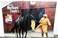 1974 Marlboro Country Ad Cowboy Rain Scene Vintage Cigarette Print