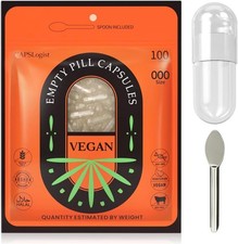 Vegan Empty Pill Capsules Size 000, 100 Count 1 Pack of 100 , Clear