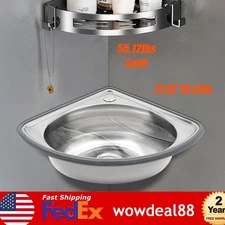Stainless Steel Small Wall Mount Corner Bathroom Sink With Overflow Triangle