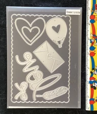 Dear Lizzy love die set ligtly used baloon bow feather hearts