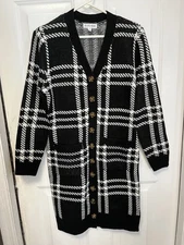Olive And Oak Medium Black And White Plaid Cardigan Sweater Dress New