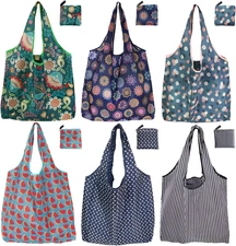 Reusable Grocery Bags, 6 Pack 50Lbs Foldable Fashion Washable Shopping Bags, Lar