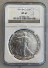 1991 $1 Silver Eagle Dollar US Coin, NGC MS 69, 1 oz Fine Silver, Graded