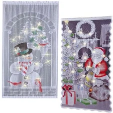 Christmas Lace LED Lights Up Curtains Panel for Living Room Door Window Decor
