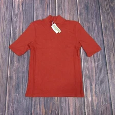 Marine Layer NEW NWT Womens Small Tandori Spice Red Lexi Ribbed Mock Neck Top