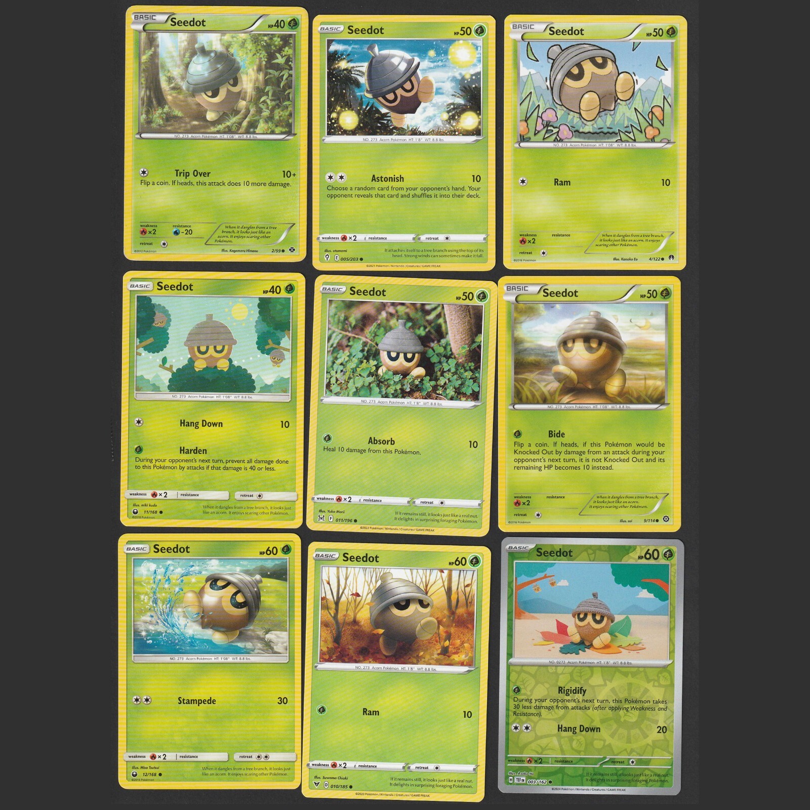 Seedot Pokemon Card Collection Set of 9 English Cards Holo Reverse