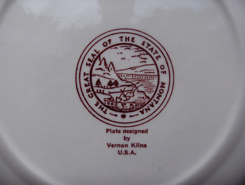 Vernon Kilns Montana collector state map plate~Ultra shape~Maroon-NR - Picture 3 of 3