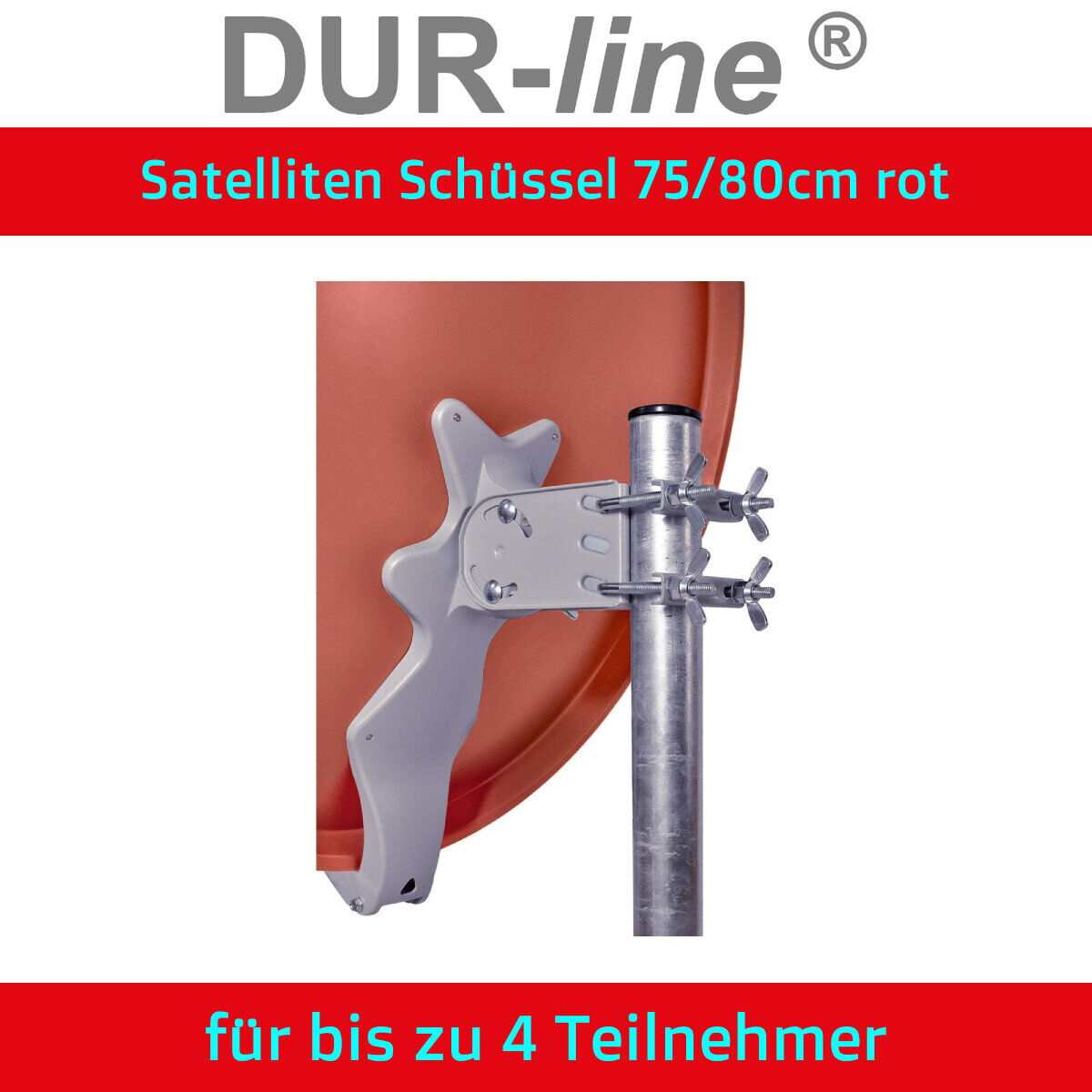 Sat Komplettanlage Profi Alu 4 Teilnehmer 75cm/80cm rot Quad LNB DUR-line