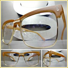 Classy Elegant Modern Retro Clear Lens EYE GLASSES Square Gold Faux Wooden Frame