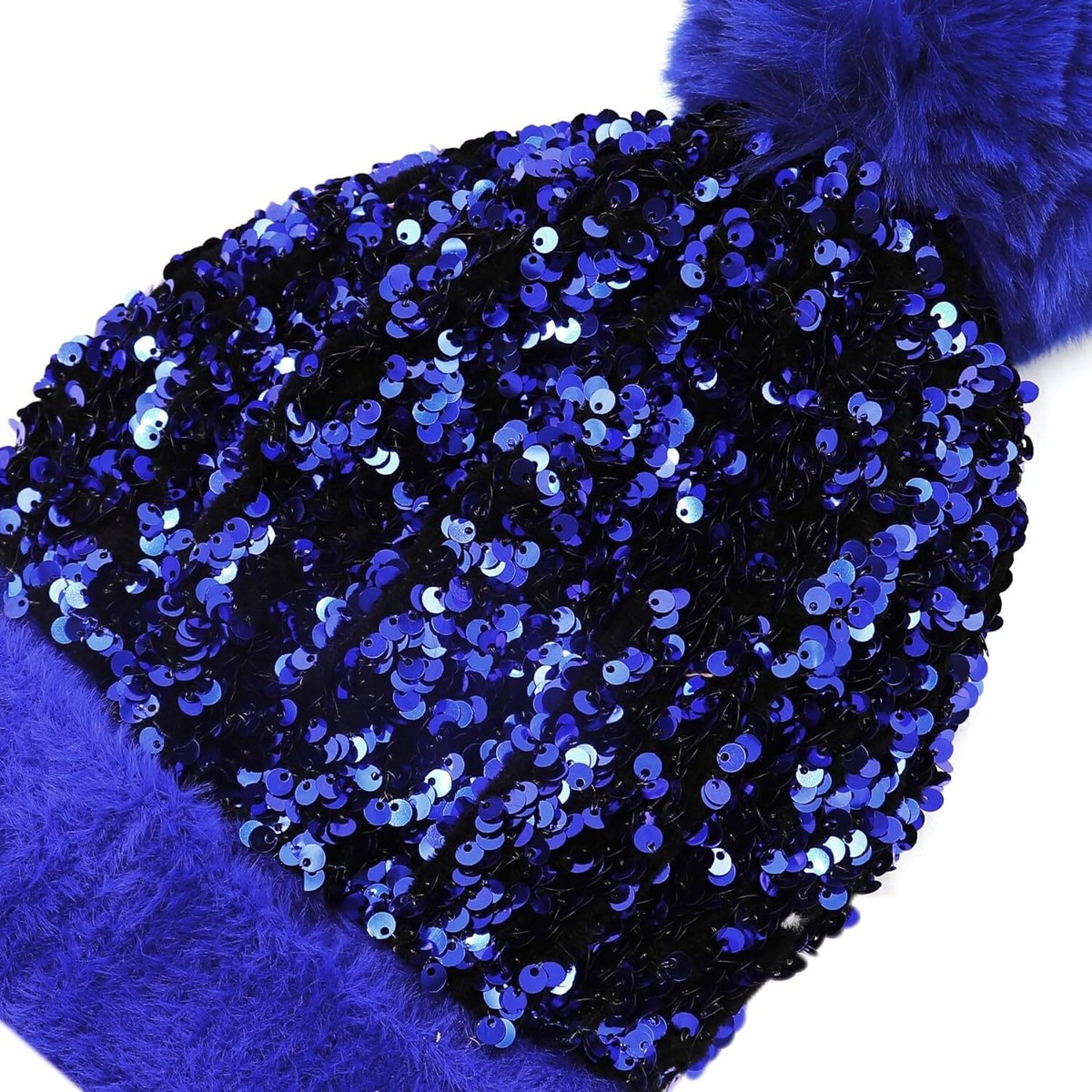 Caviotess Women Sparkly Sequins Knitted Beanie Hat Warm 