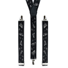 Instruments Black and Silver Clip On Trouser Braces Elastic Suspenders Handmade