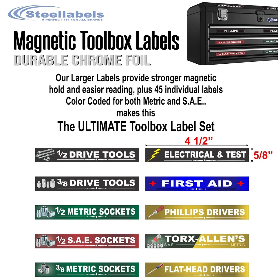 Ultimate Magnetic Tool Box Labels (Green) to fit all tool storage cabinets - Image 3 of 4