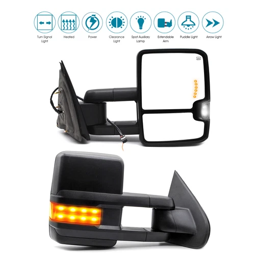 Pair Tow Mirrors Power Heated Turn Signal For 2015-2018 Chevrolet Silverado 2500