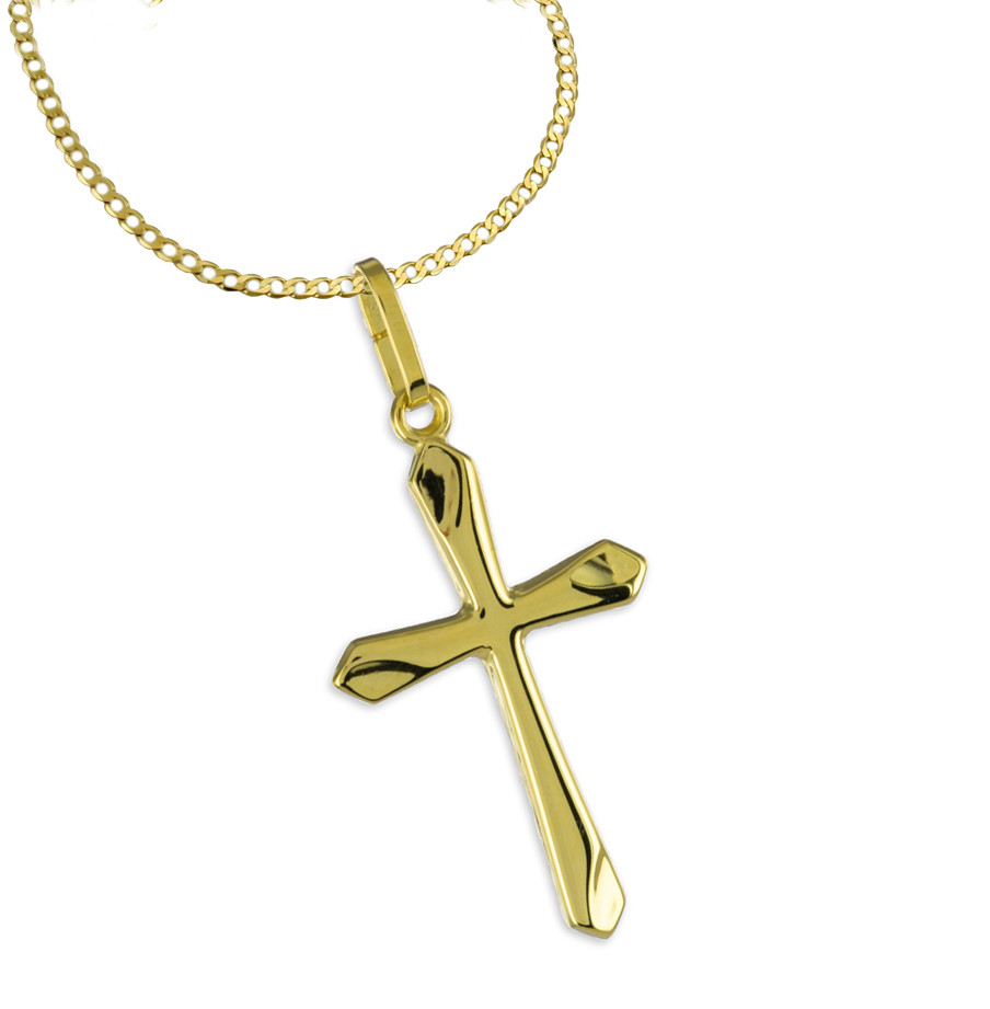 ECHT GOLD *** Schlichter Kreuz Anhänger 28 mm, glänzend, Kette optional