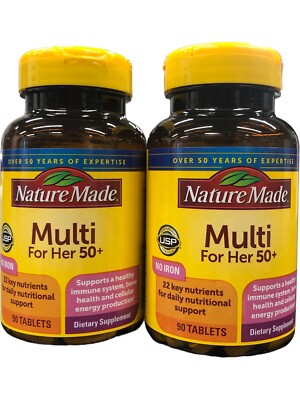 2X Nature Made Multi For Her 50+,Women's Multivitamin, No Iron 90 Tabs EXP: Read
