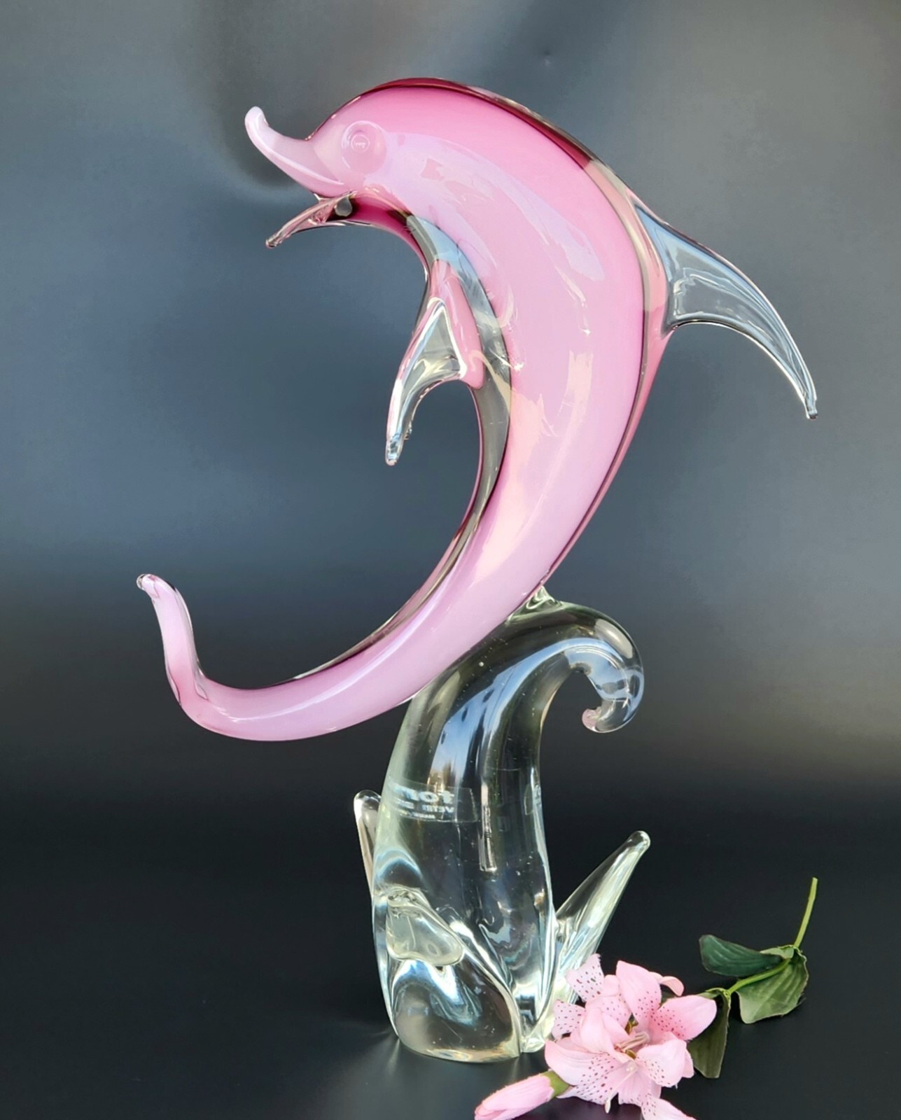 Estatuilla Dolhin de cristal Vetri Di Murano de colección - Italia - 15" de alto