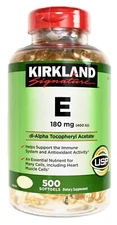 Kirkland Signature Vitamin E 180mg (400 IU) Heart Health, 500 Dietary Softgels