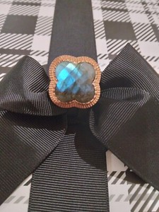 20mm Faceted Genuine Natural Labradorite Clover Design Ring in SIZE 7