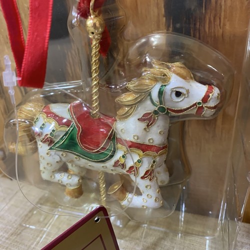 Ornamento albero di Natale albero di Natale 6"" Cloisonne giostra cavallo smaltato metallo - Foto 4 di 5