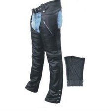 Premium Black Leather Zip Out Lined Motorcycle Chaps