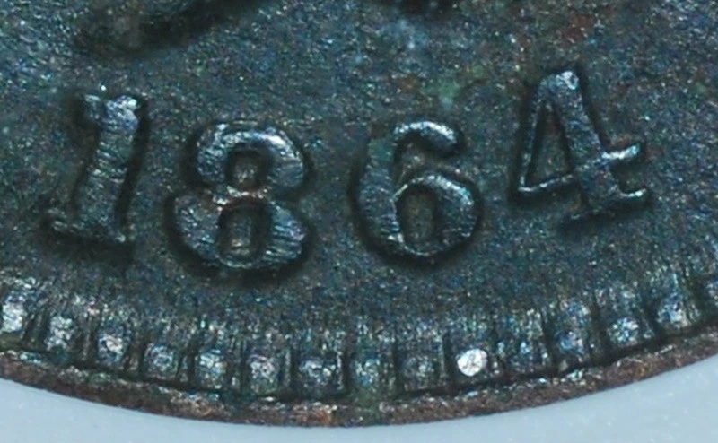 1864 ANACS XF Details FS-2302 L on Ribbon RPD Repunched Date Indian Cent - Image 3 of 3