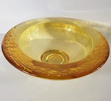Fire & Light Recycled Glass 10.75” Wide Lipped Bowl Citrus Yellow Signed