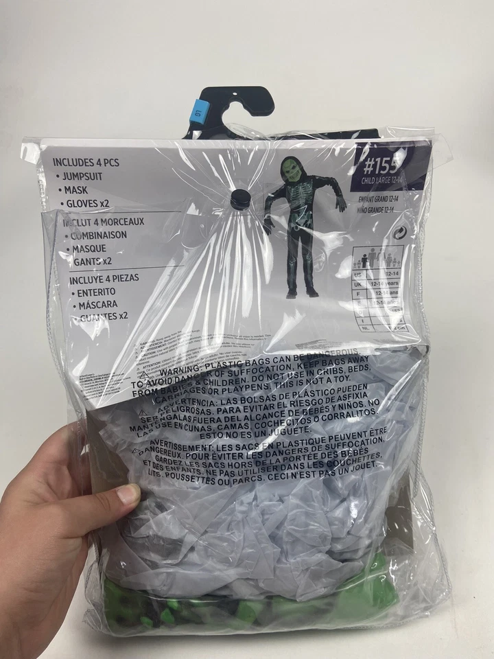 New-Skeleton Glow in Dark-Toddler & Teen! 连身裤服装面具手套万圣节 — 第 4/4 张图片