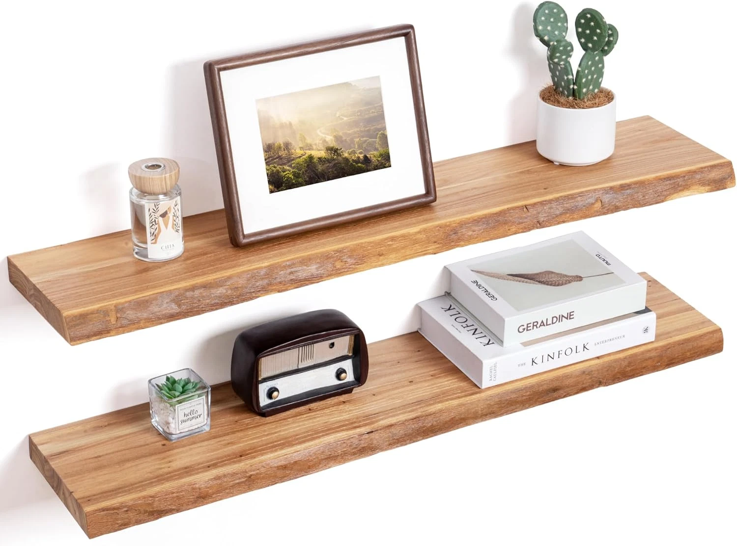 Rustic Elm Wood Floating Shelves, Set of 2 - 36 Inch Wall Decor Solution