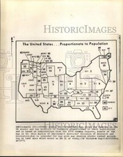 1971 Press Photo Map of United States of America ranked by population