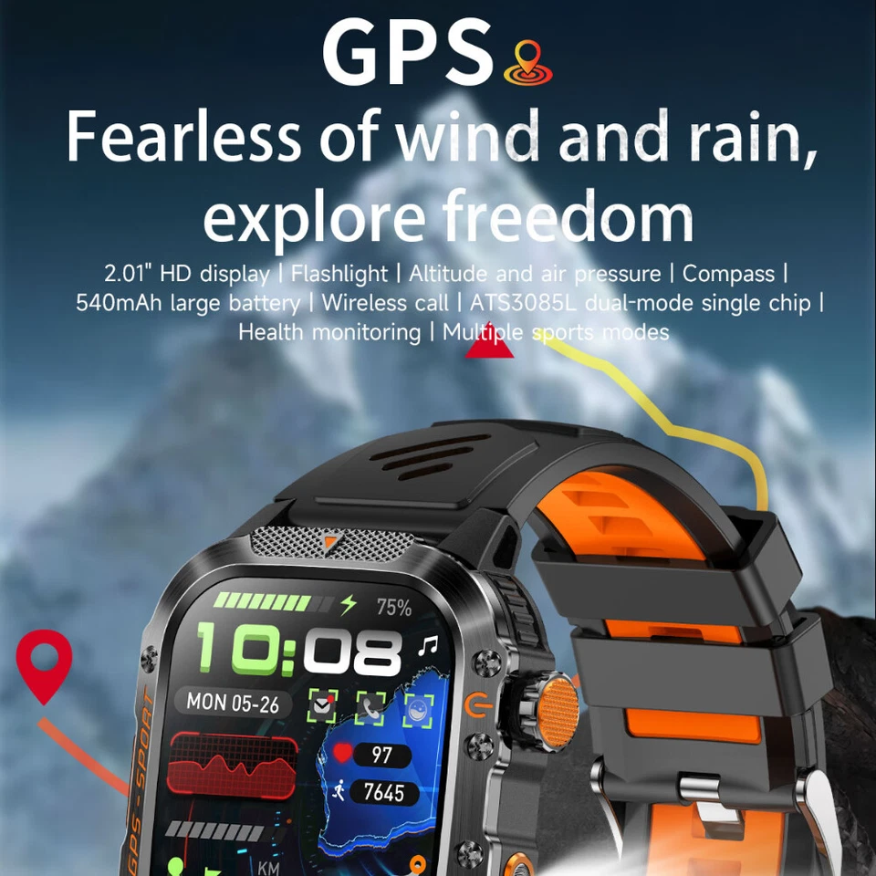 2.01'' Military Smart Watch (Answer/Make Calls) Rugged Tactical Fitness Tracker - Image 3 of 4