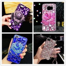 For Samsung/LG Handmade Rose Diamonds Bling Crystal Gems Soft Back Phone Case
