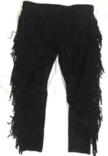 Mens New Black Buckskin Suede Leather Western Fringes Rendezvous Pants