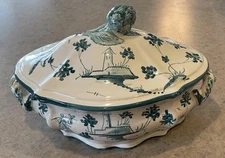 CANTAGALLI :: LIDDED 2-HANDLED GREEN “Artichoke” 9 1/4” TUREEN Handpainted ITALY