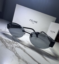 CELINE Women Sunglasses Rimless Black Frame Dark Grey Lens Gold Logo