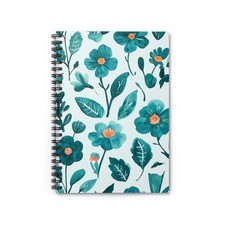 Teal Floral Watercolor Spiral Notebook  Ruled Journal