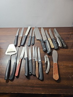 Lot of 21 Knives Kitchen Utensils Chef Knife Stainless Steel Serrated Wood Vtg