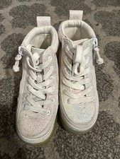 Billy Kids Classic Lace High Top Boot/ Sneaker White Glitter Zip Shoes US10 EU27