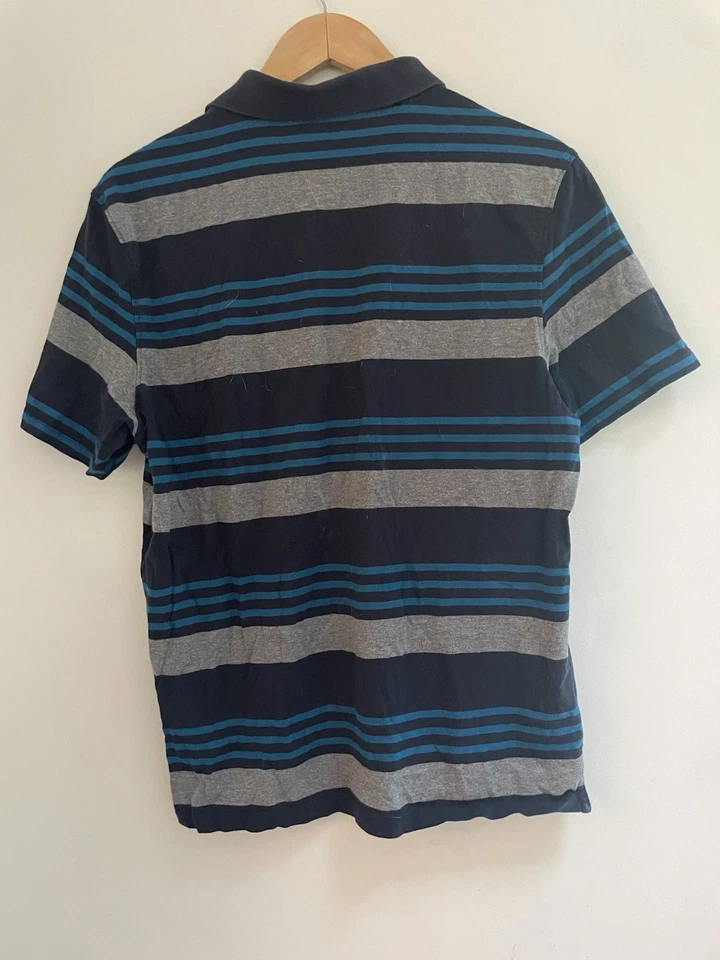 Camisa polo Calvin Klein infantil masculina listrada 100% algodão manga curta azul cinza M - Imagem 3 de 4