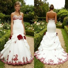 Vintage White and Burgundy Mermaid Wedding Dresses Strapless Ruched Bridal Gowns