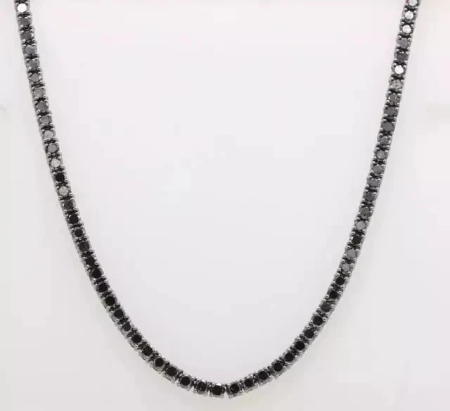 22Ct Round Black Lab Created Diamond Tennis 3MM Necklace 14K Black Gold Plated - Image 2 of 4