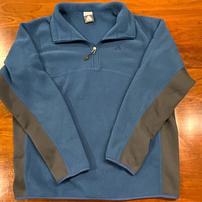 Nike ACG Mens L Blue Gray Solid Fleece 1/4 Zip Mock Neck Pullover Logo