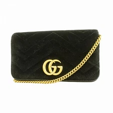 Gucci GG Marmont Suede Shoulder Bag Black Gold HW 488426 #RC06257