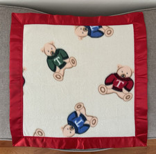 Teddy Bear Blanket Red Silky Soft Lovey T Sweater 21 x 22" Pattern on Both Sides