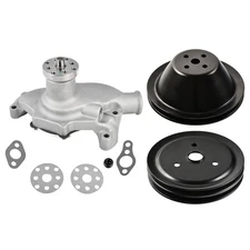 SWP Short Water Pump High Volume+Black Crankshaft Pulley 1/2 Groove For SB Chevy