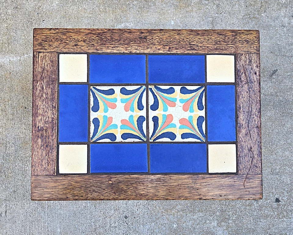 Mesa de caoba Mission Arts & Craftsman Taylor Tilery tapa azulejo torneada L Foto 3 de 4